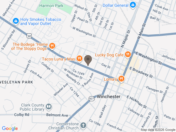 Map showing location of Scobee Funeral Home