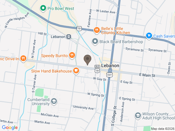 Map showing location of Partlow Funeral Chapel
