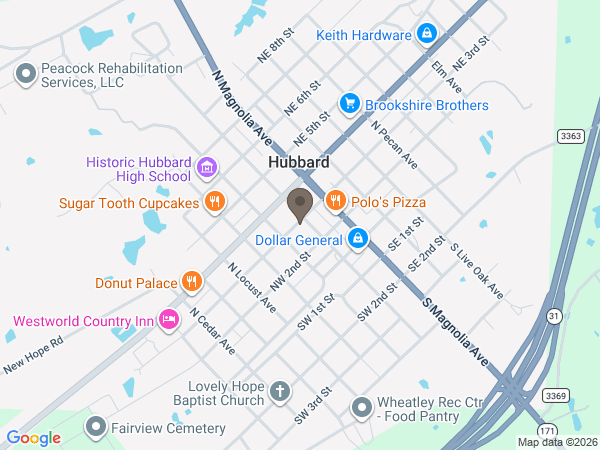 Map showing location of Wade Family Funeral Home: Hubbard