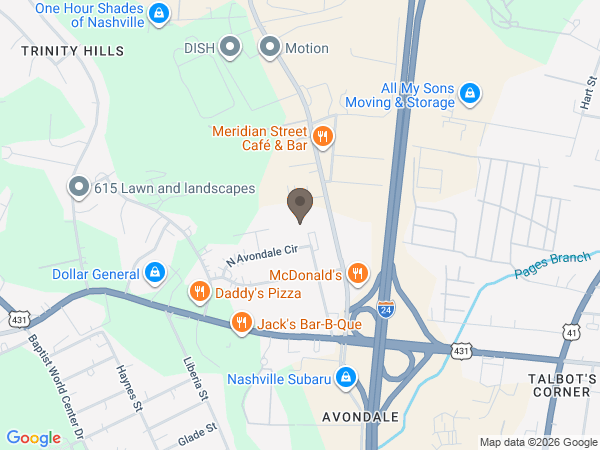 Map showing location of Highland Hills Funeral Home