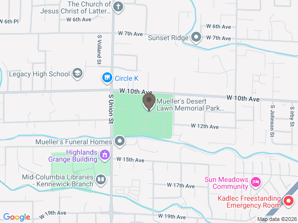 Map showing location of Mueller's Funeral Homes