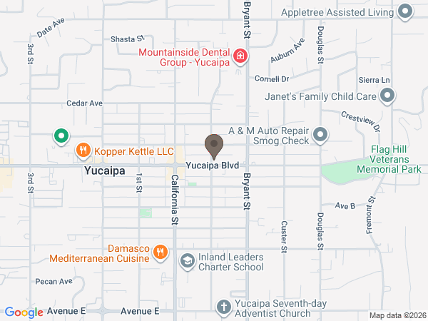 Map showing location of Emmerson-Bartlett Memorial Chapel: Yucaipa