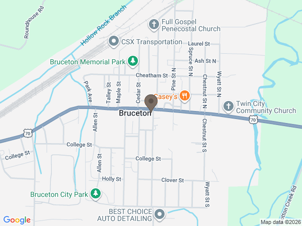 Map showing location of Bruceton Funeral Home
