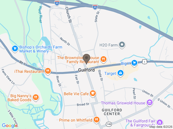 Map showing location of Guilford Funeral Home