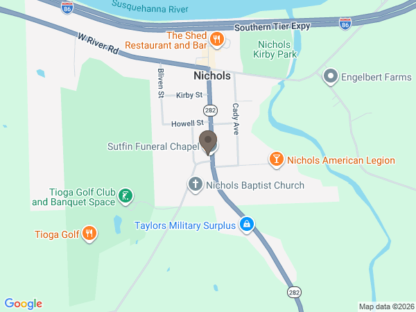 Map showing location of Sutfin Funeral Chapel