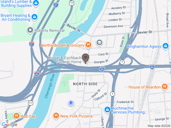 Map showing location of Hopler & Eschbach Funeral Home