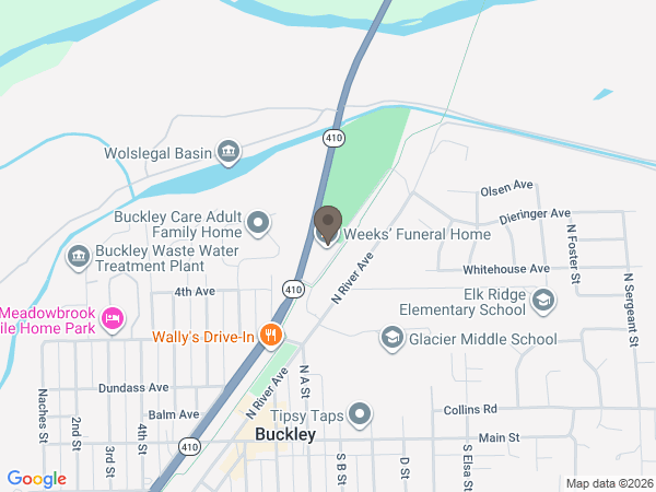 Map showing location of Weeks' Funeral Home