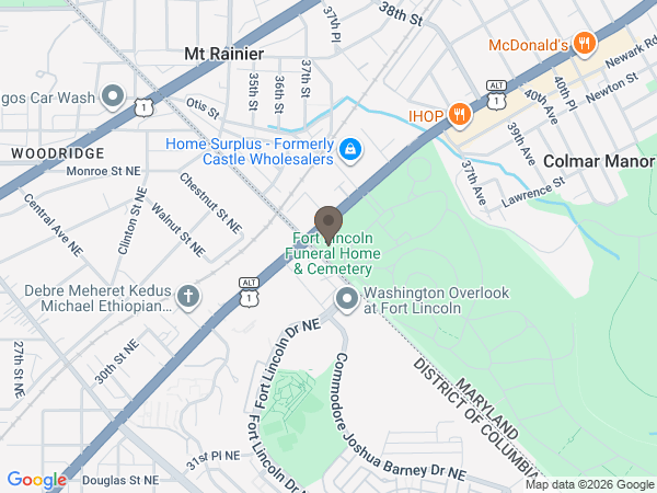 Map showing location of Fort Lincoln Funeral Home & Cemetery