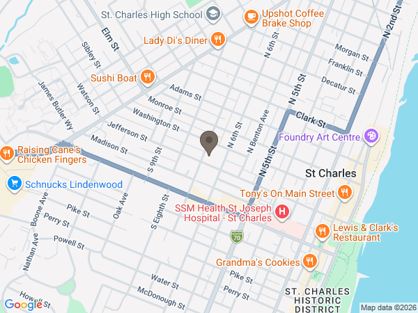 Map showing location of Baue Funeral Homes, Crematory & Cemetery