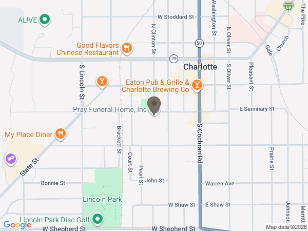 Map showing location of Pray Funeral Home, Inc.