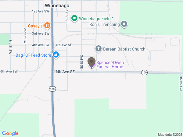 Map showing location of Spencer-Owen Funeral Home