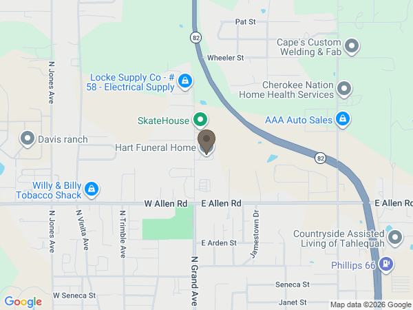 Map showing location of Hart Funeral Home: Tahlequah