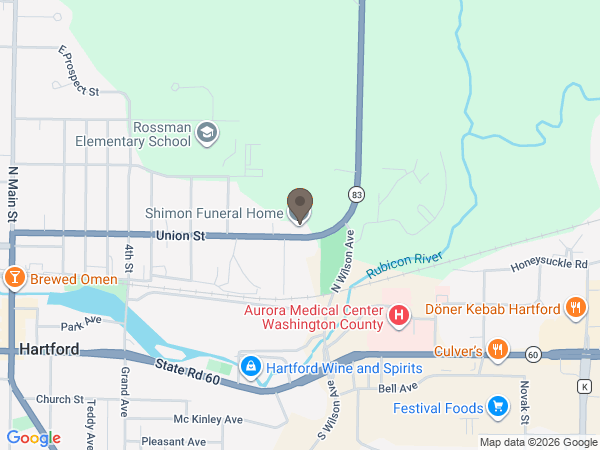 Map showing location of Shimon Funeral Home