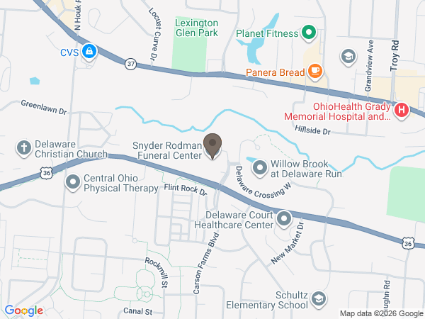 Map showing location of Snyder Rodman Funeral Center