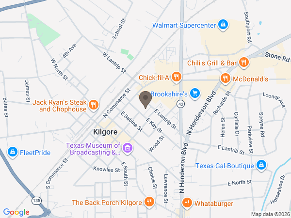 Map showing location of Rader Funeral Home: Kilgore