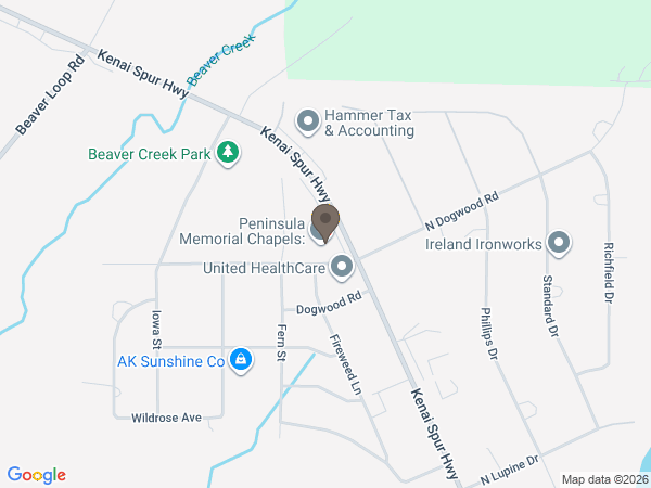 Map showing location of Peninsula Memorial Chapel & Crematory