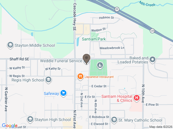 Map showing location of Weddle Funeral Service