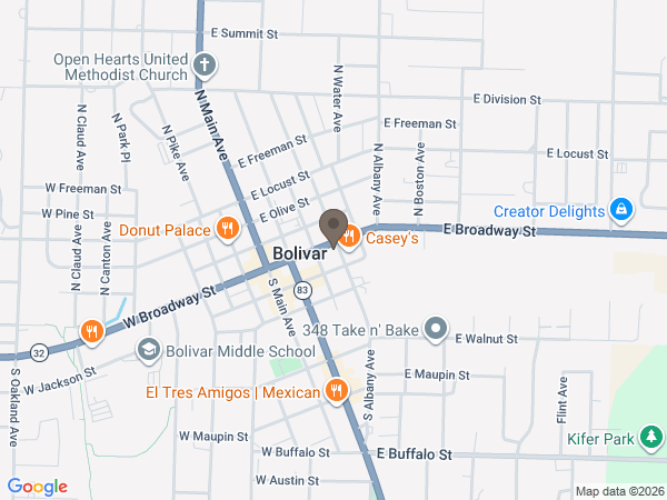 Map showing location of Greenlawn Funeral Home: Pitts Chapel