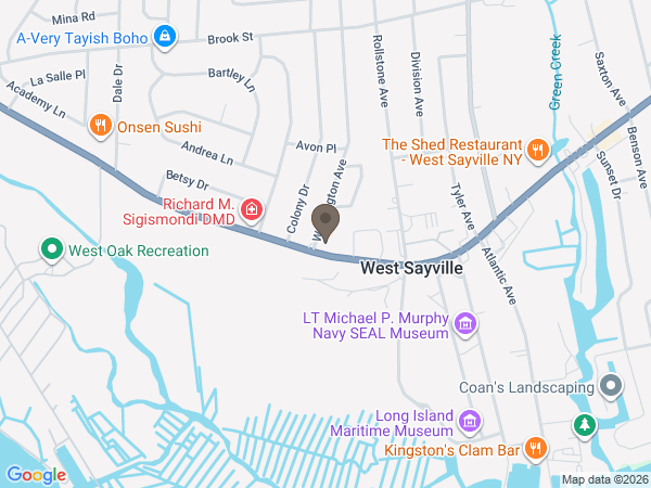 Map showing location of Raynor & D'Andrea Funeral Homes