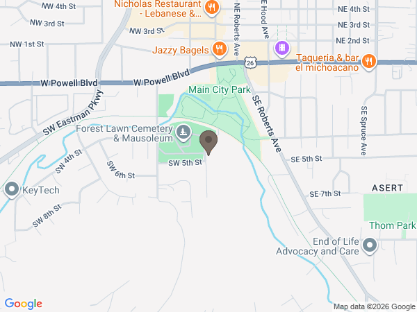 Map showing location of Forest Lawn Cemetery & Mausoleum