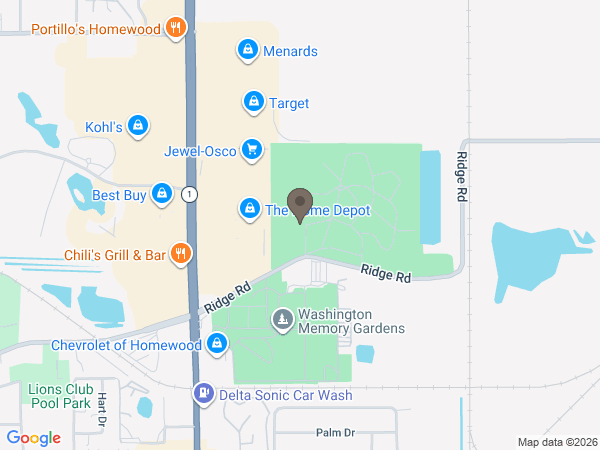 Map showing location of Cremation Society of Illinois: Homewood