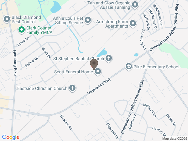 Map showing location of Scott Funeral Homes