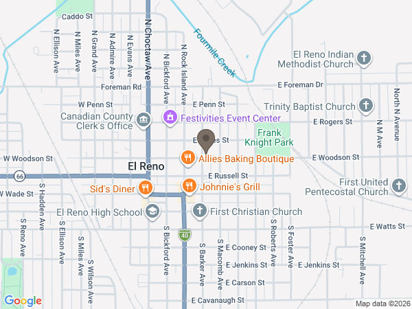 Map showing location of Wilson Funeral Home - El Reno