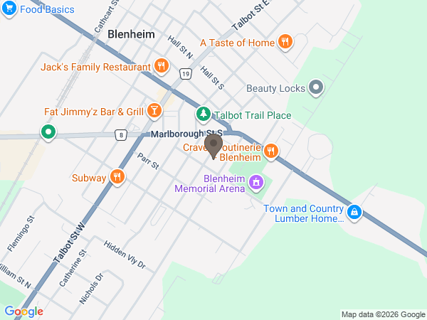 Map showing location of Blenheim Community Funeral Home