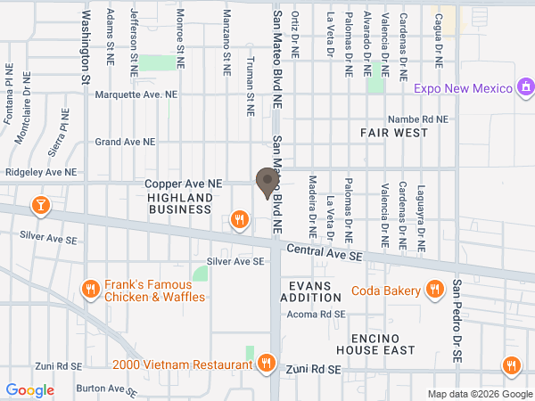 Map showing location of Riverside Funeral Home of Albuquerque