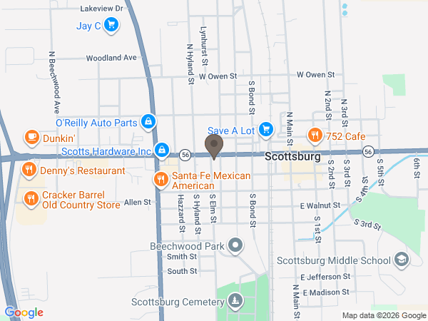 Map showing location of Collins Funeral Home