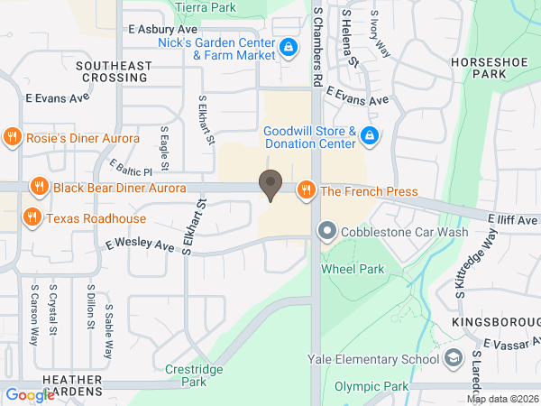 Map showing location of Romero Family Funeral Home: Aurora