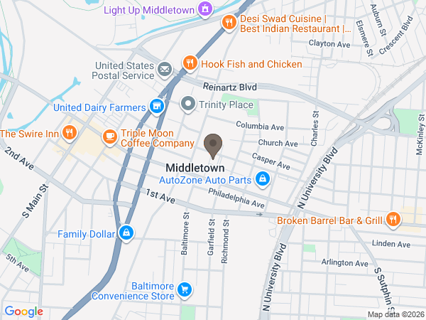 Map showing location of Baker-Stevens-Parramore Funeral Home