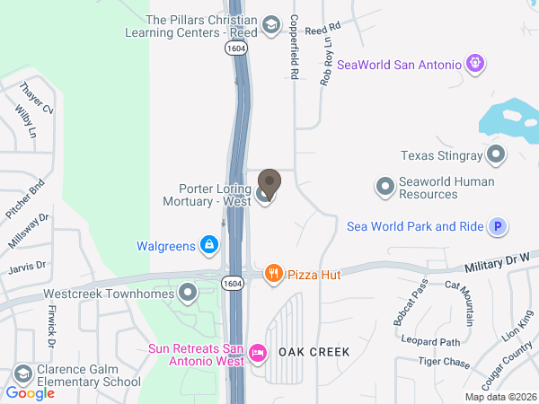 Map showing location of Porter Loring Mortuaries: West