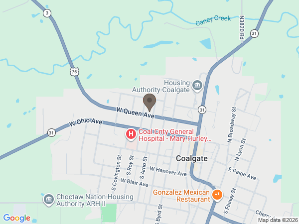 Map showing location of Brown's Coalgate Funeral Home