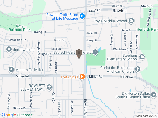 Map showing location of Rest Haven Funeral Homes: Rowlett