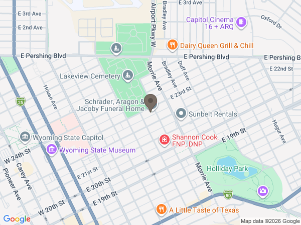 Map showing location of Schrader, Aragon and Jacoby Funeral Home