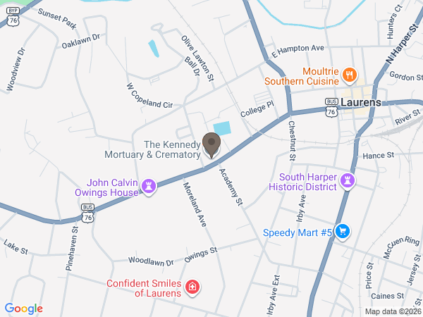 Map showing location of The Kennedy Mortuary
