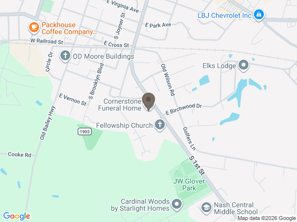 Map showing location of Cornerstone Funeral Home