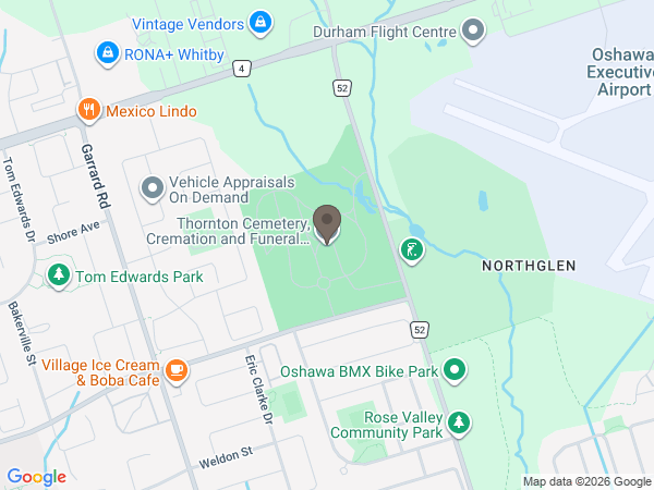 Map showing location of Thornton Cemetery and Cremation Centre