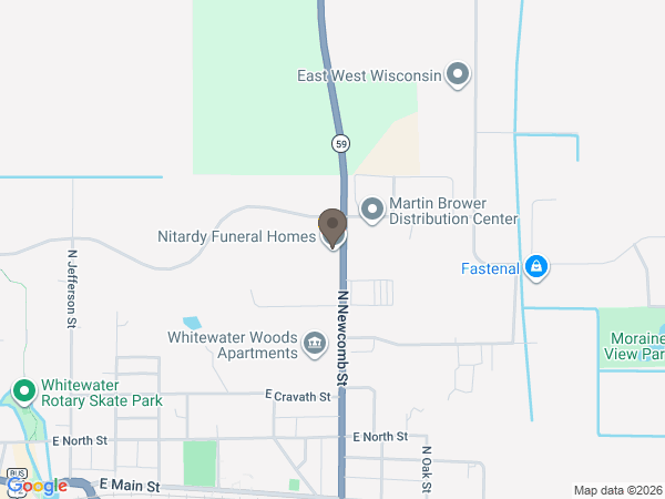 Map showing location of Nitardy Funeral Home - Whitewater