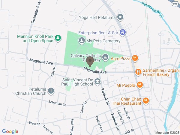 Map showing location of Cypress Hill Memorial Park