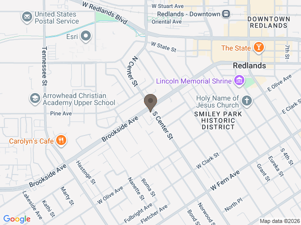 Map showing location of Emmerson-Bartlett Memorial Chapel: Redlands