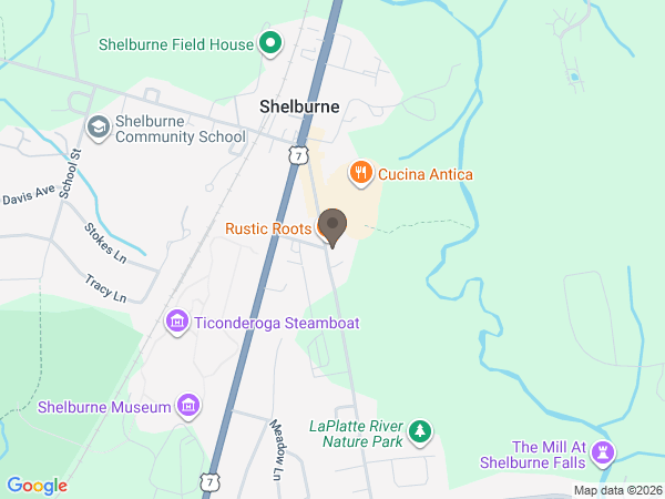 Map showing location of Vermont Funeral Homes: Corbin and palmer Shelburne Chapel