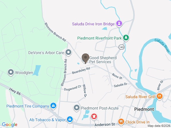Map showing location of Good Shepherd Pet Services