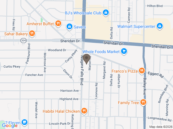 Map showing location of Lombardo Funeral Home ‐ Amherst
