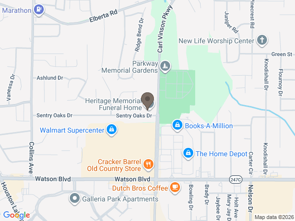 Map showing location of Heritage Memorial Funeral Home