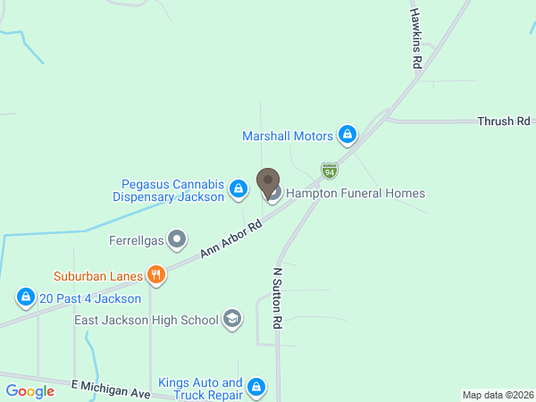 Map showing location of Hampton funeral homes