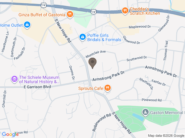 Map showing location of McLean Funeral Directors of Gastonia and Belmont, NC