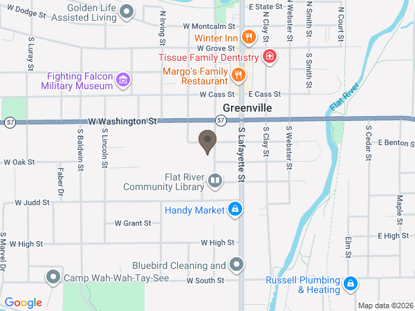 Map showing location of Christiansen's Michigan Cremation & Funeral Care: Greenville