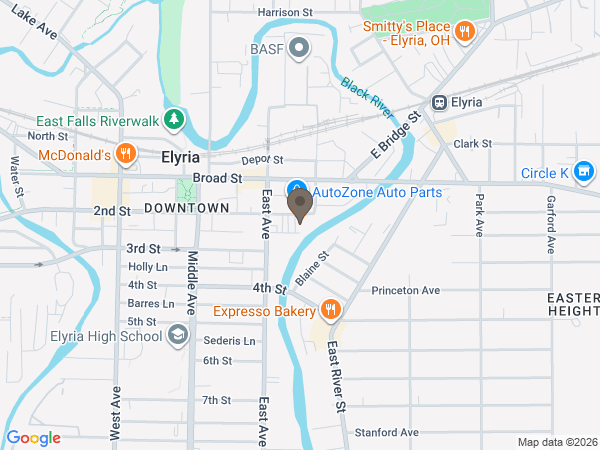 Map showing location of Busch Funeral and Crematory Services: Elyria